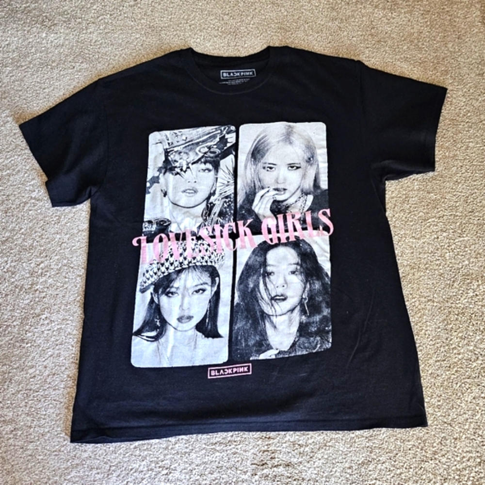 Black Graphic Tee with Pink Text